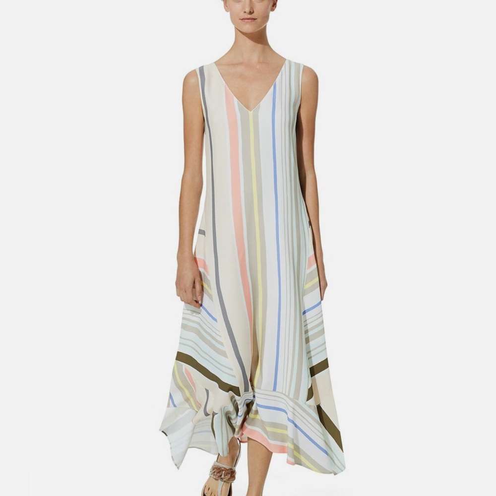 NWT Lafayette 148 New York Womens Isla Beige Sleeveless Midi Dress